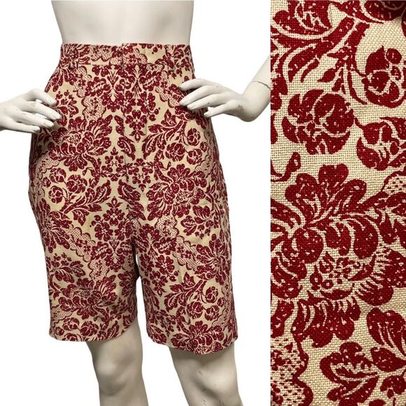 VINTAGE 1950s early 1960s Baroque Floral High Waist Long Walking Shorts 6 8 S M - Picture 2 of 16